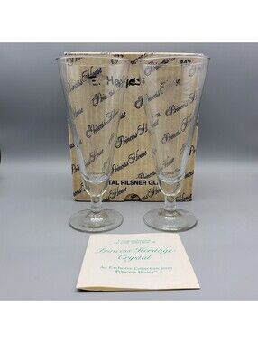 Vintage Princess House Heritage Crystal Pilsner Glasses Set of 2 In Box Beer Ale